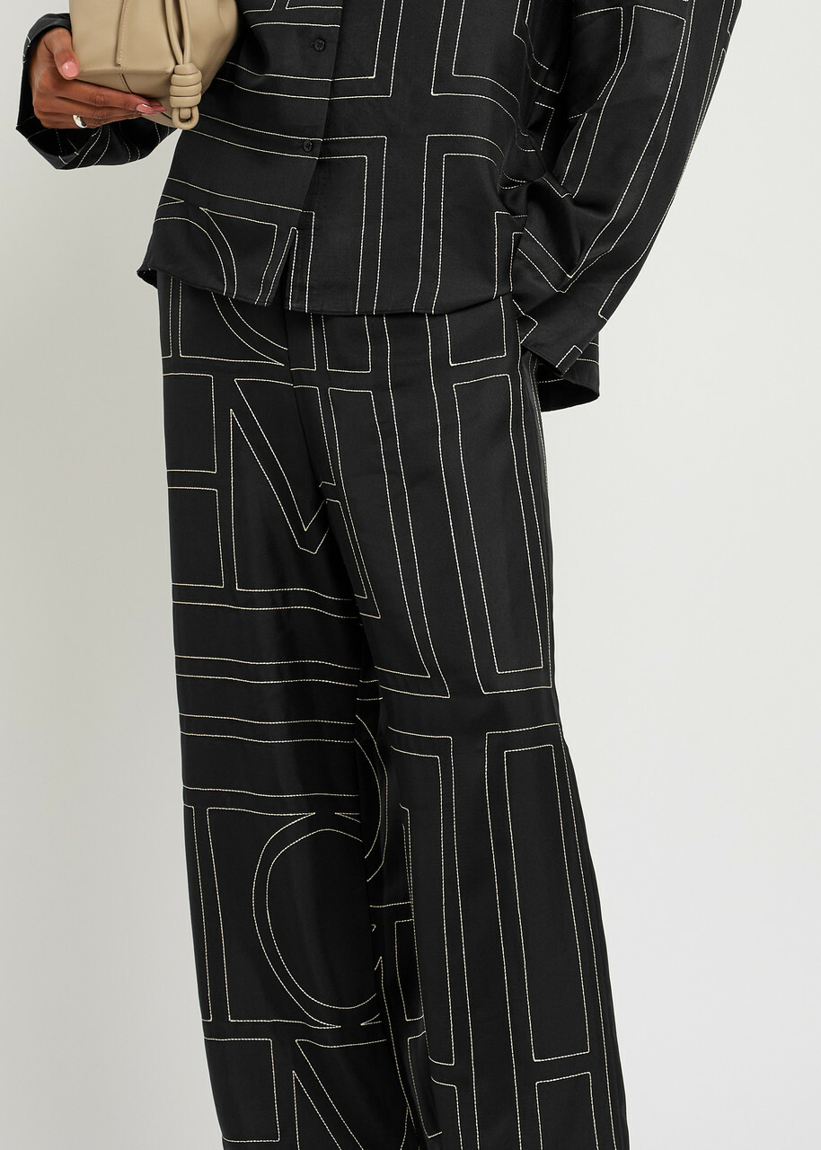 Toteme Logo-embroidered Silk-satin Trousers Black