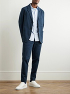 Mr P. - Tapered Pleated Garment-Dyed Cotton-Blend Twill Trousers - Blue