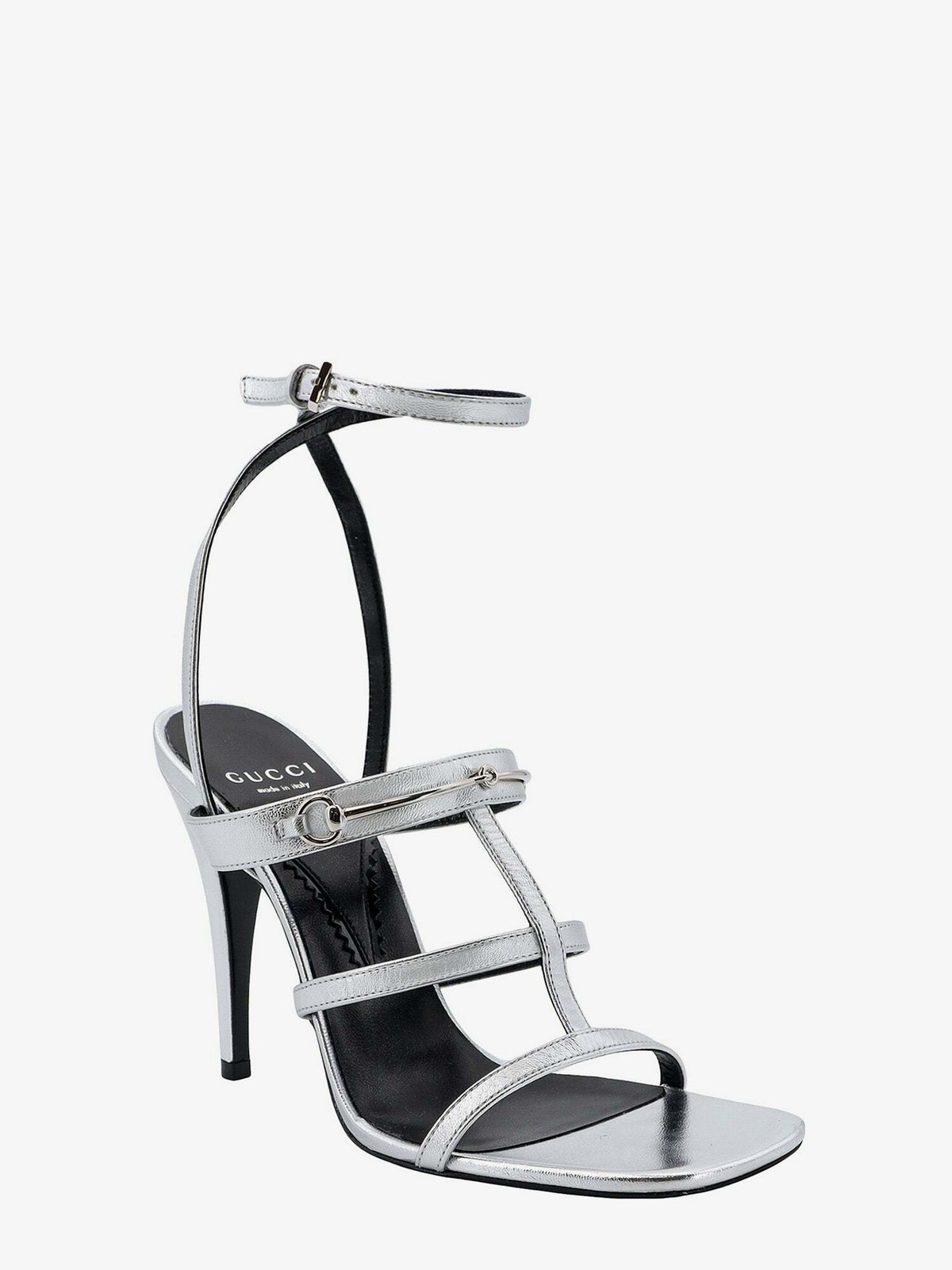 サンダル・ミュール GUCCI SILVER LEATHER SANDALS Authentic Gucci Heels Silver Leather Strappy | Depop