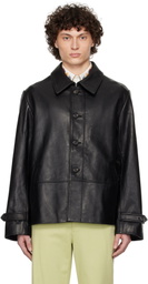 Bode Black Cropped Continental Leather Jacket