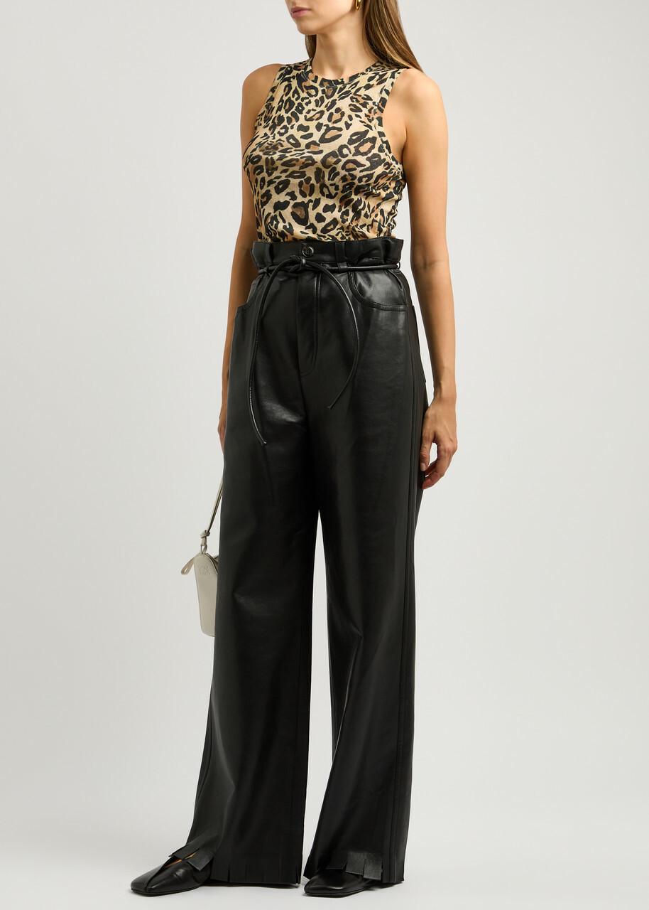 Nanushka Harlee Belted Faux Leather Trousers Black