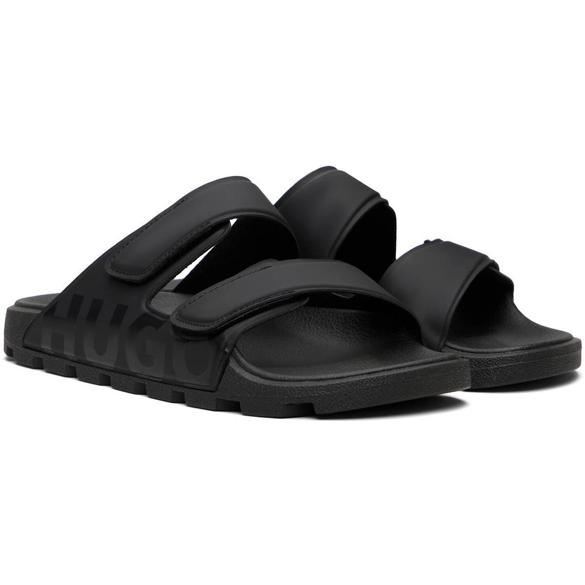Hugo Black Logo Double Touch-Closure Straps Sandals