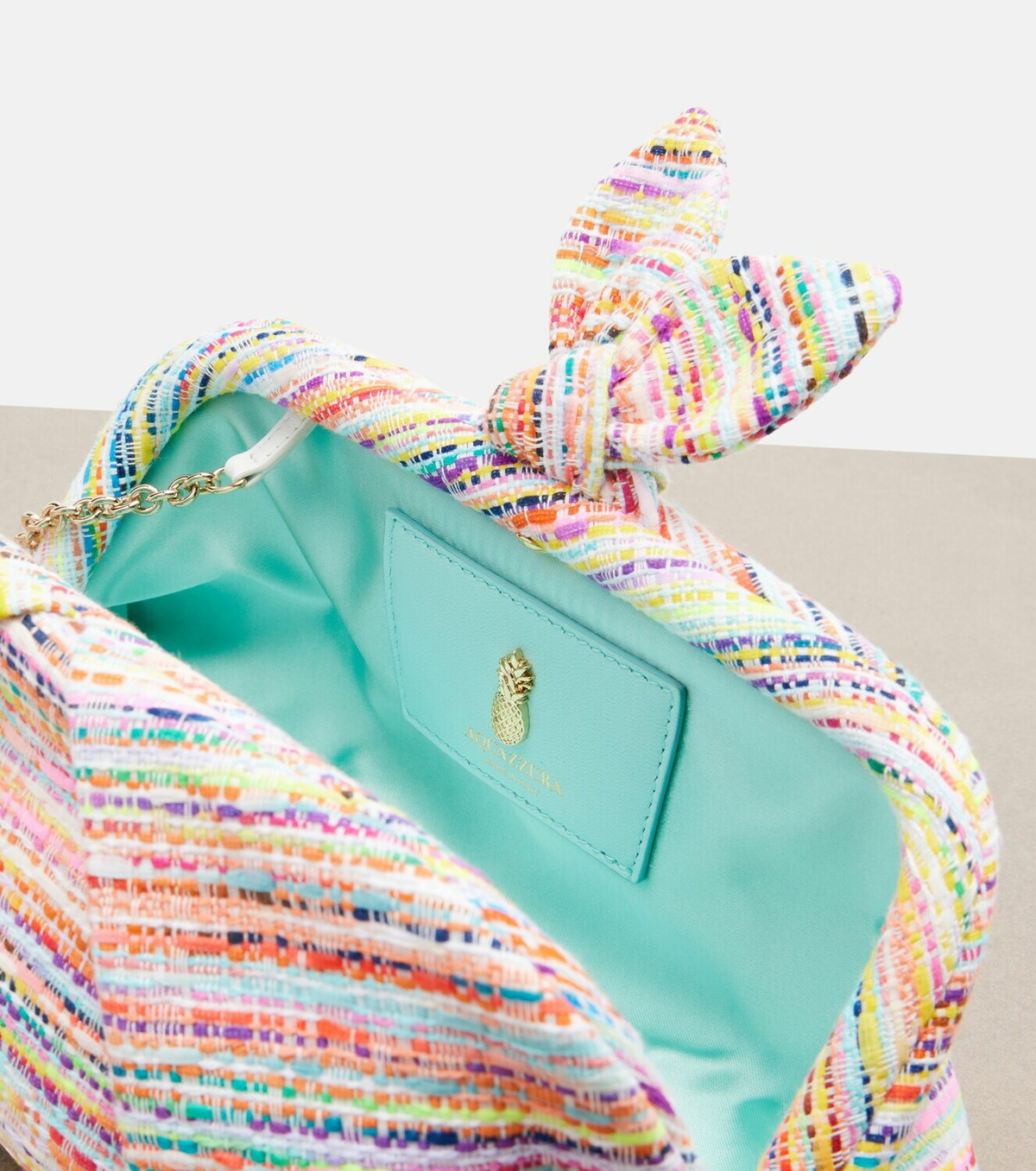 Aquazzura Bowtie tweed clutch