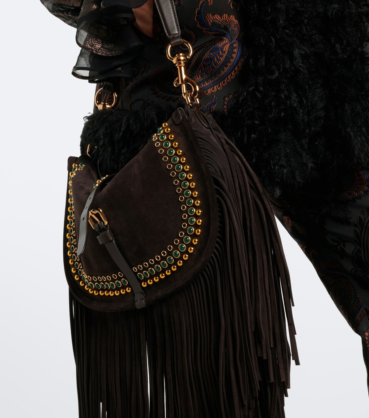 Etro Pony Medium studded suede shoulder bag