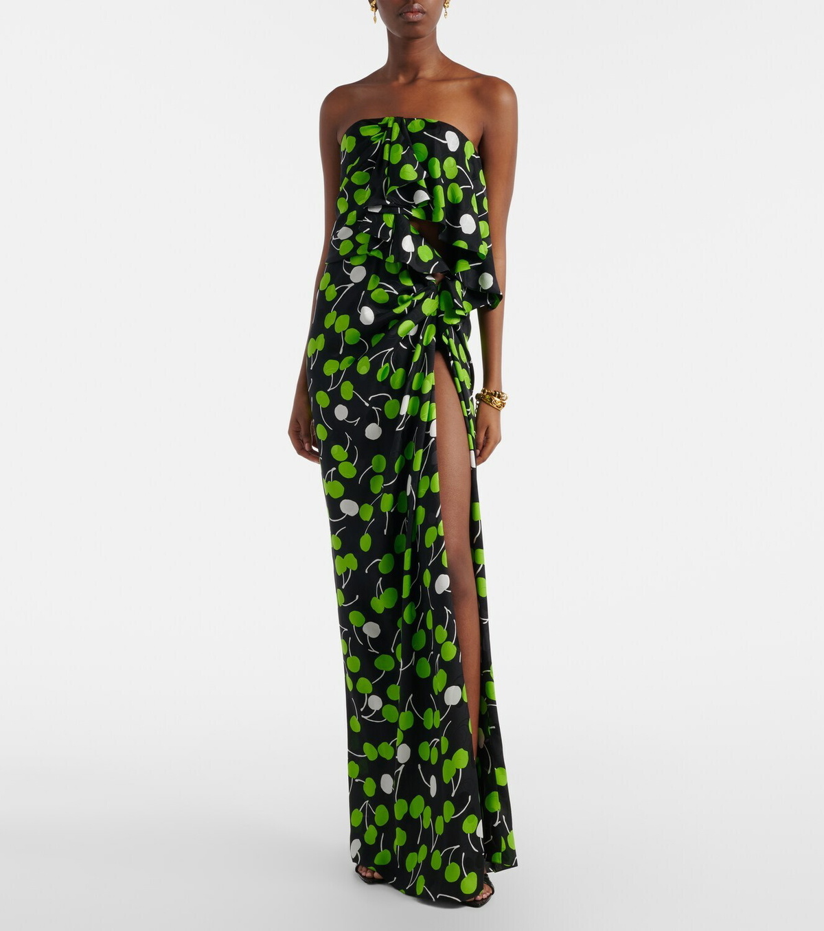 Saint Laurent Ruched printed silk gown