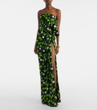 Saint Laurent Ruched printed silk gown