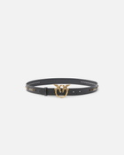 Pinko Leather Belt With Studded Birds Buckle Black Antique Gold