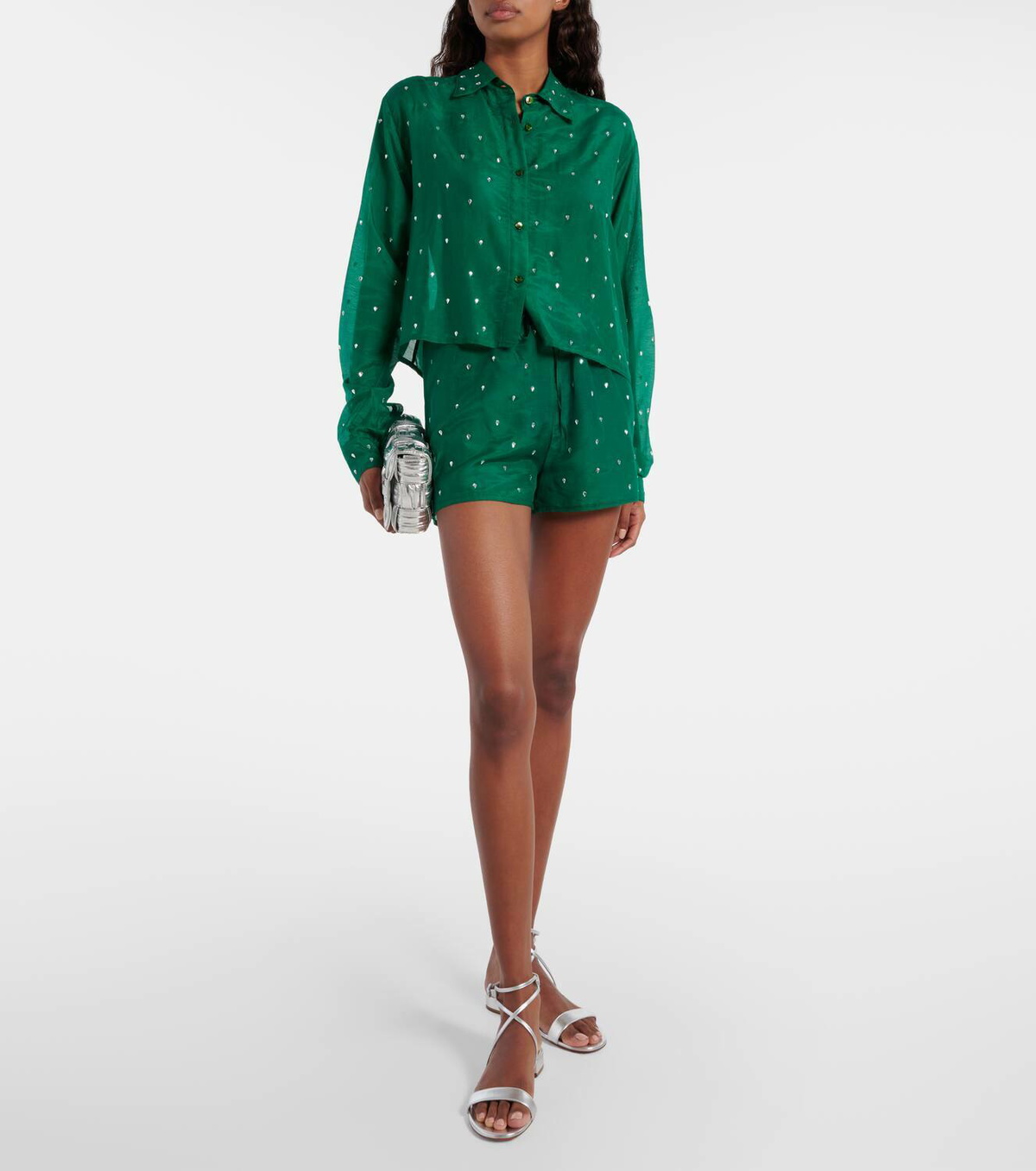 Oséree Gem crystal-embellished cotton and silk shorts
