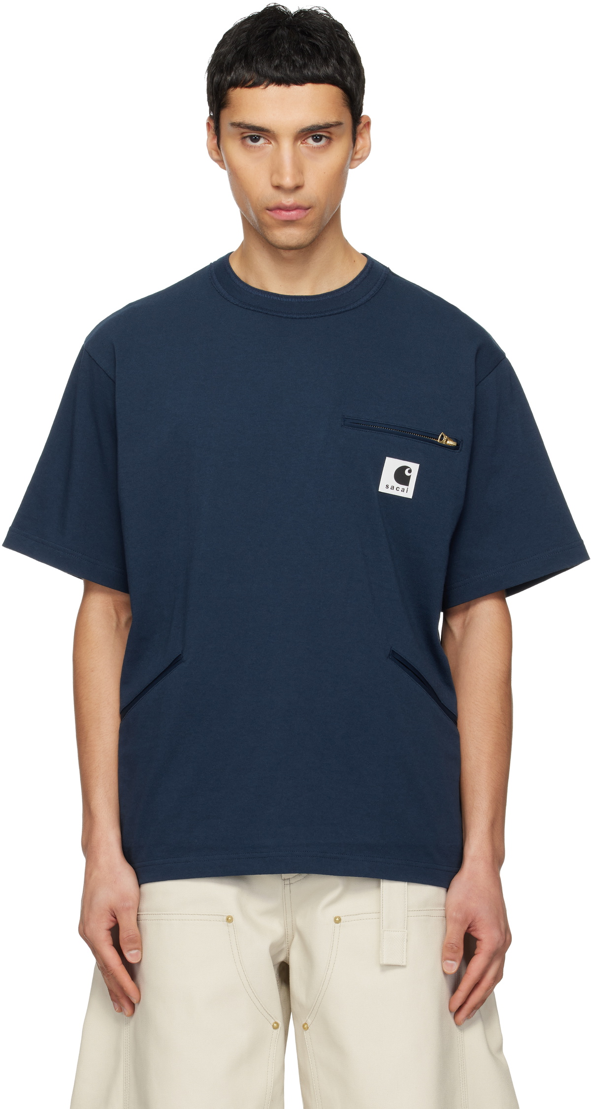 sacai Navy Carhartt WIP Edition Cotton Jersey T-shirt Sacai