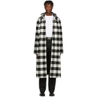 Balenciaga Black and White Flannel Hooded Coat