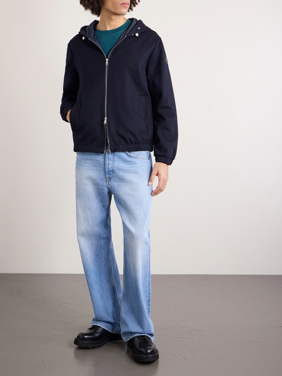 Moncler - Cotton-Blend Jersey Zip-Up Hoodie - Blue