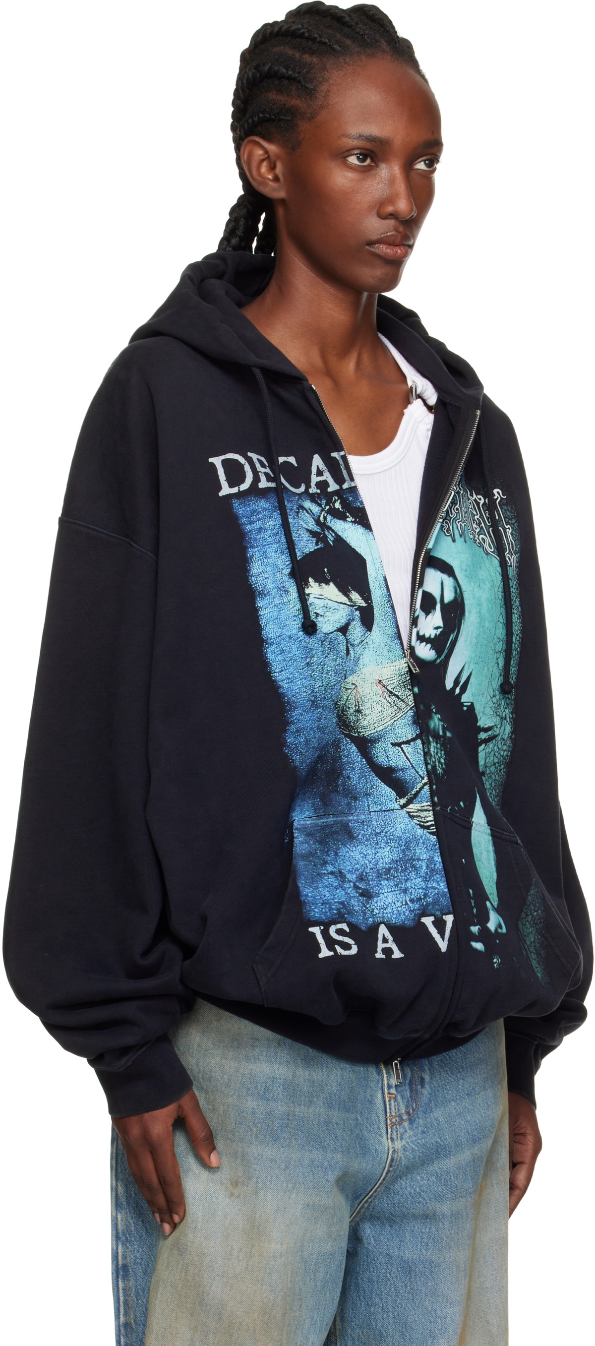 VETEMENTS Black Cradle of Filth Cut-Up Oversized Zip-Up Hoodie