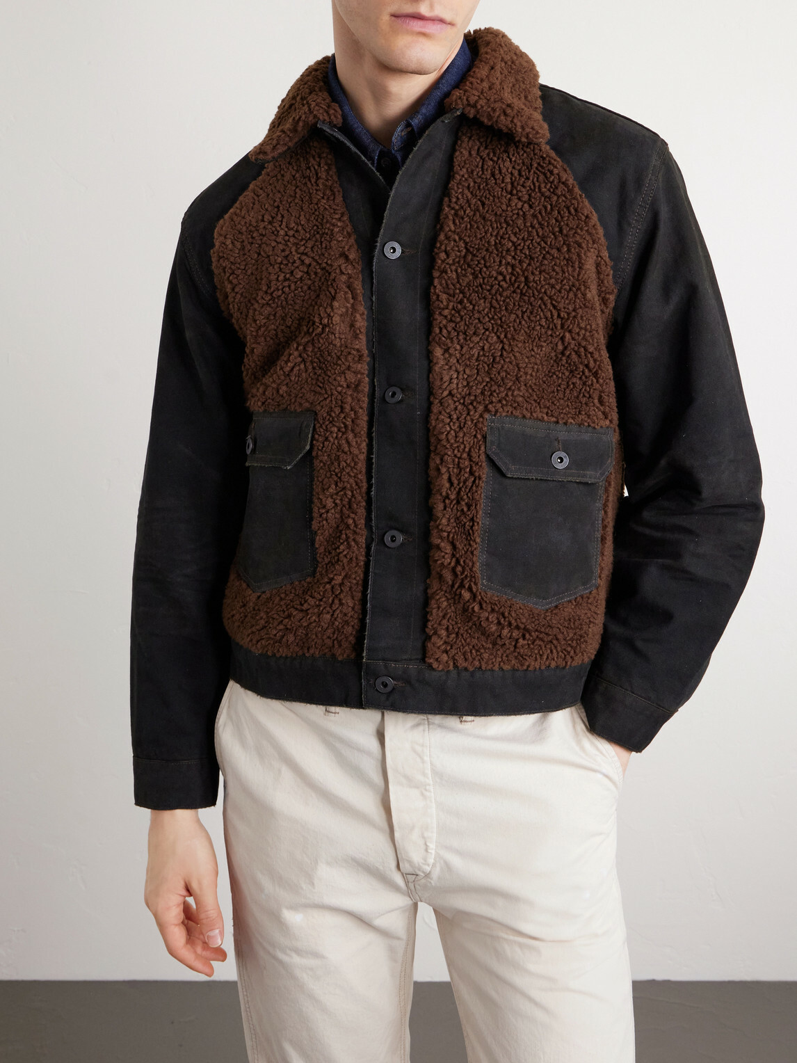 RRL - Fleece-Trimmed Cotton-Canvas Bomber Jacket - Brown