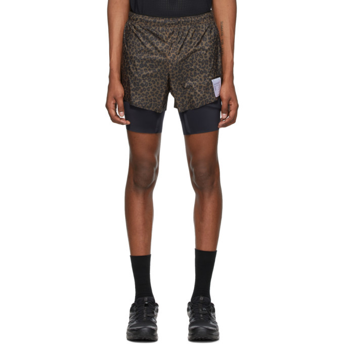 Satisfy Brown Leopard Trail Long Distance 3 Shorts Satisfy