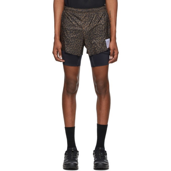 Photo: Satisfy Brown Leopard Trail Long Distance 3 Shorts