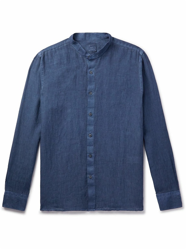Photo: 120% - Grandad-Collar Linen Shirt - Blue