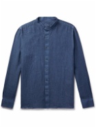 120% - Grandad-Collar Linen Shirt - Blue