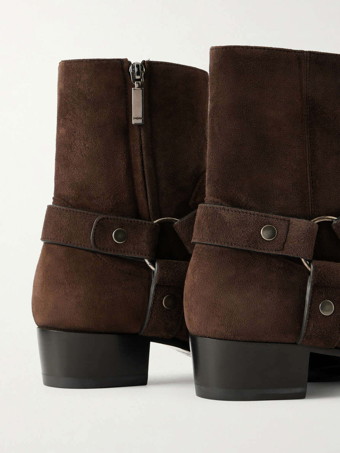 SAINT LAURENT - Wyatt Studded Suede Chelsea Boots - Brown