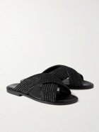 Manolo Blahnik - Otawi Woven Raffia and Leather Sandals - Black