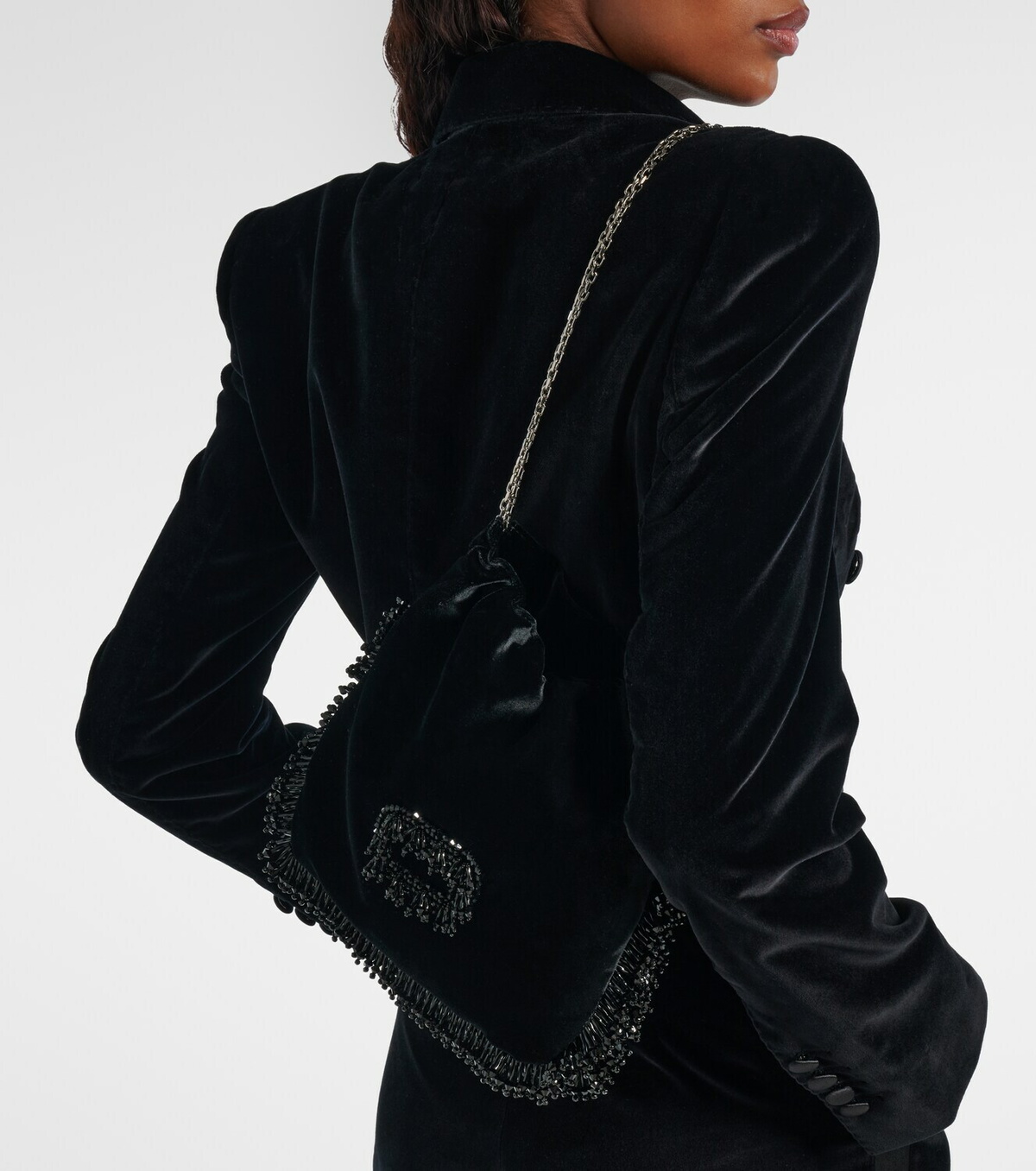 Roger Vivier Pilgrim Mini beaded velvet bucket bag