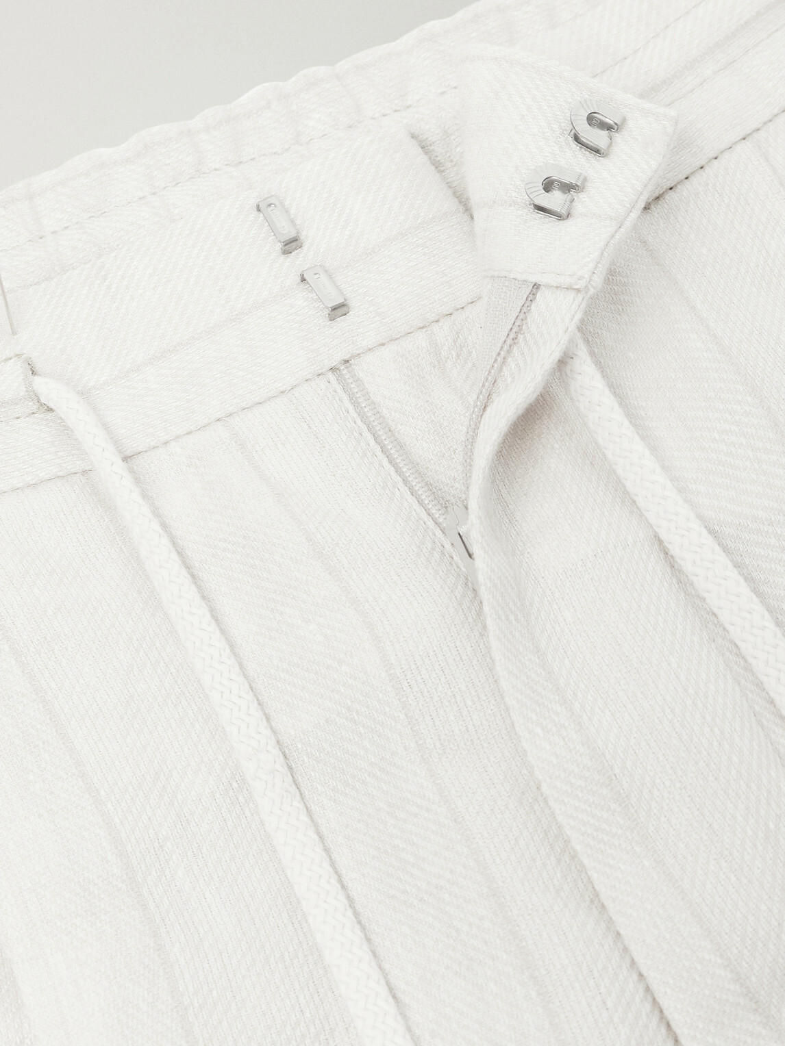 Brunello Cucinelli - Straight-Leg Pinstriped Pleated Linen Trousers - White