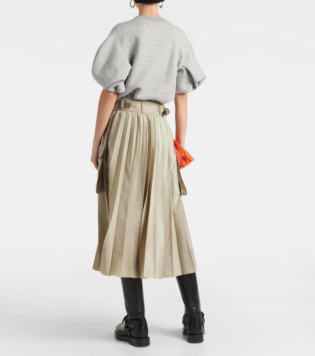 スカート Sacai Pleated High-Waist Skirt With Textured Finish SACAI | Pleated Slit Silk Cotton Midi Skirt | Women | Lane