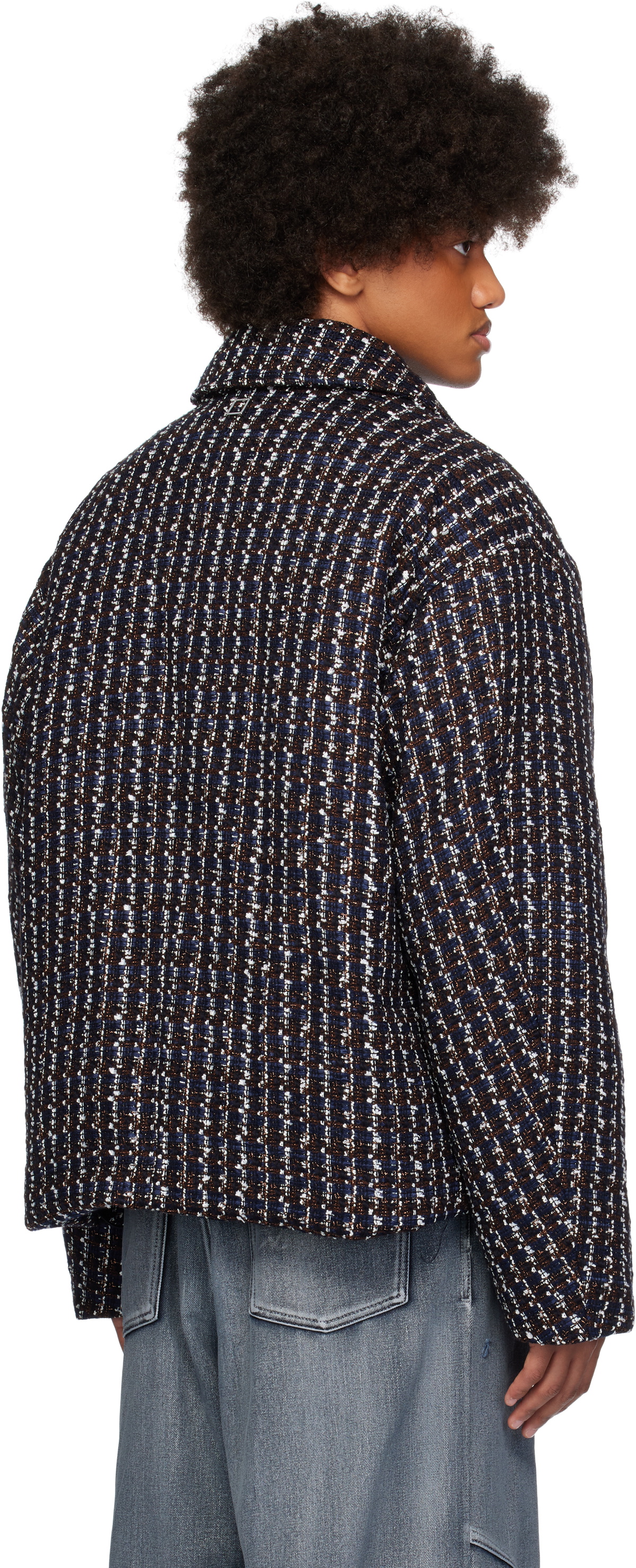 WOOYOUNGMI Brown & Navy Tweed Down Jacket