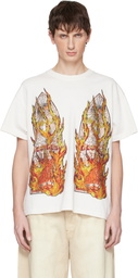 Who Decides War White Rhinestone Flame Glass T-shirt