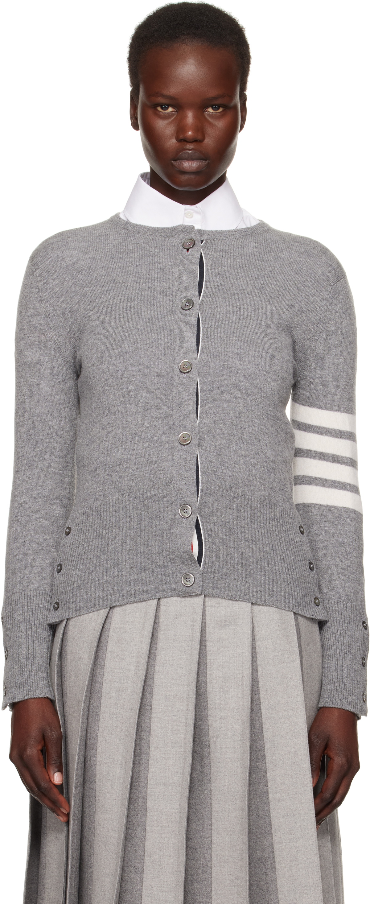 Classic Cashmere 4-Bar Crew Neck Cardigan