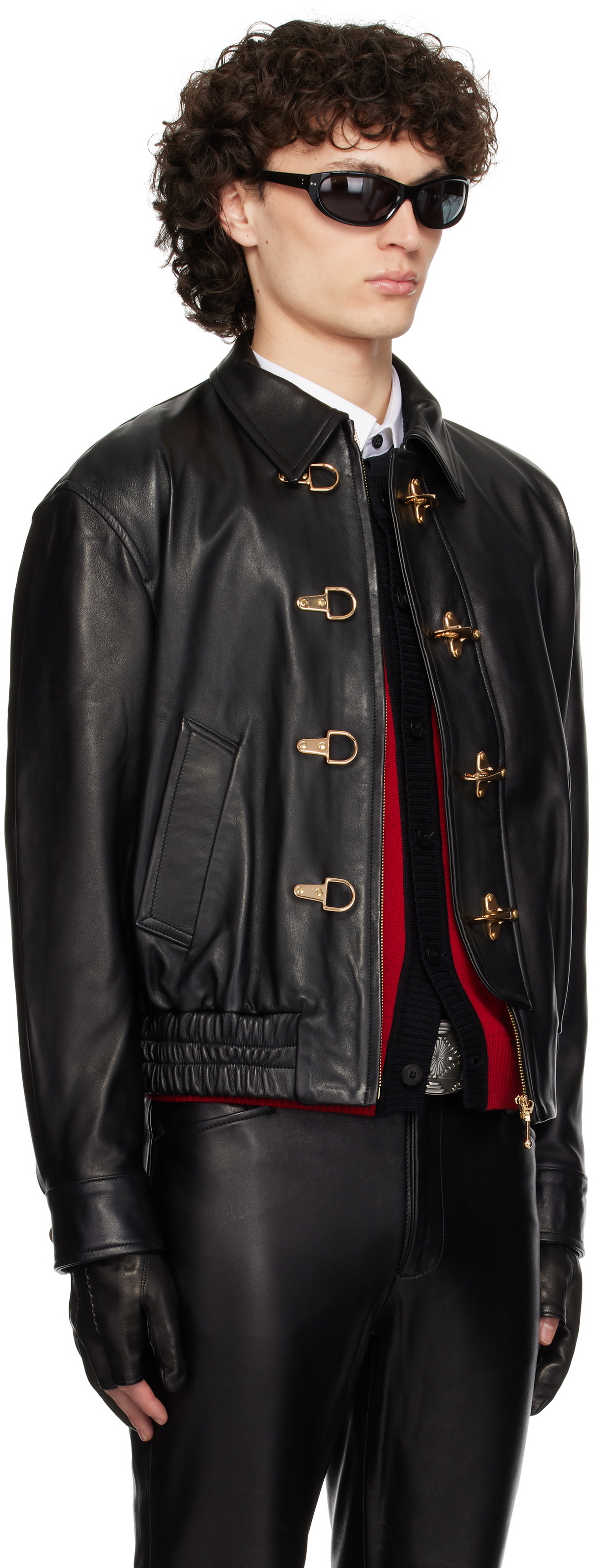 Ernest W. Baker Black Buckle Bomber Leather Jacket Ernest W. Baker