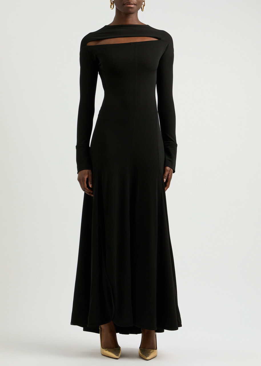 victoria beckham black cut out dress Cold-shoulder cutout crepe midi dress - black