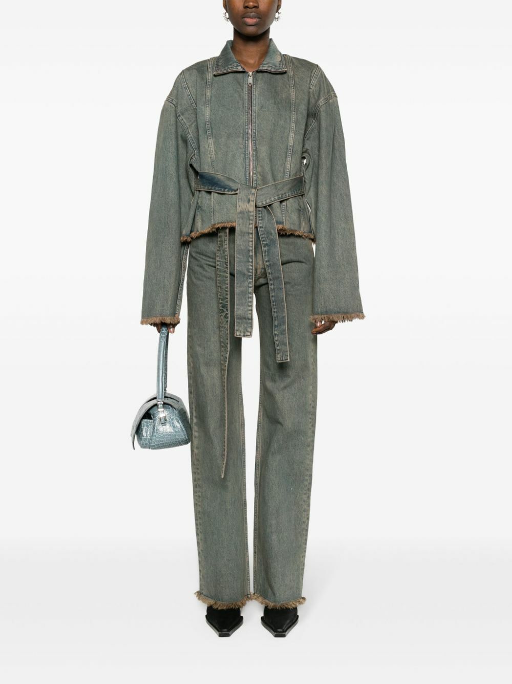 Jade Cropper Grey Cut-Out Straight-Leg Jeans