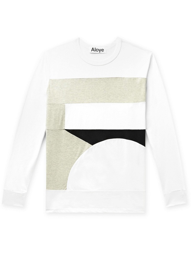 Photo: ALOYE - Colour-Block Melangé Cotton-Jersey T-Shirt - White