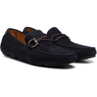 Ferragamo Navy Gancini Ornament Driver Loafers