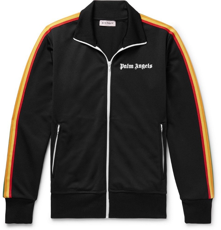 Photo: Palm Angels - Slim-Fit Logo-Print Webbing-Trimmed Tech-Jersey Track Jacket - Men - Black