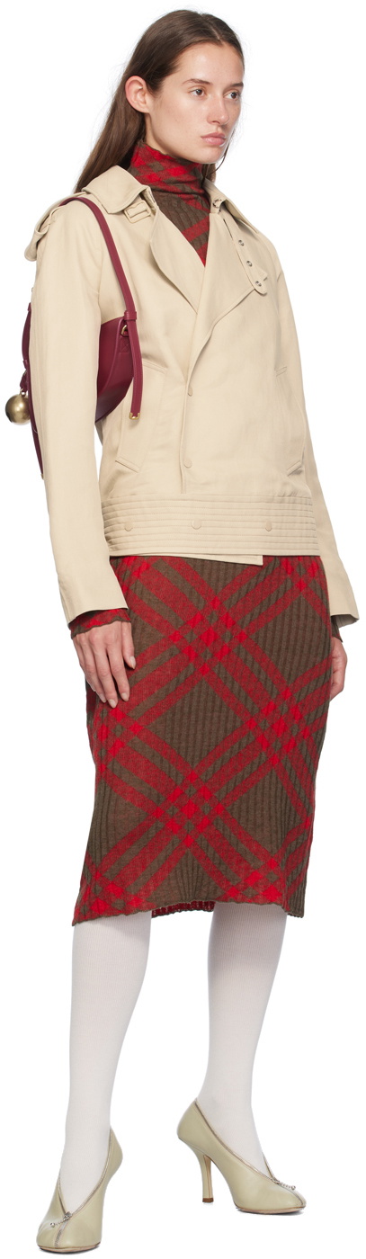 Burberry Red & Brown Check Midi Dress