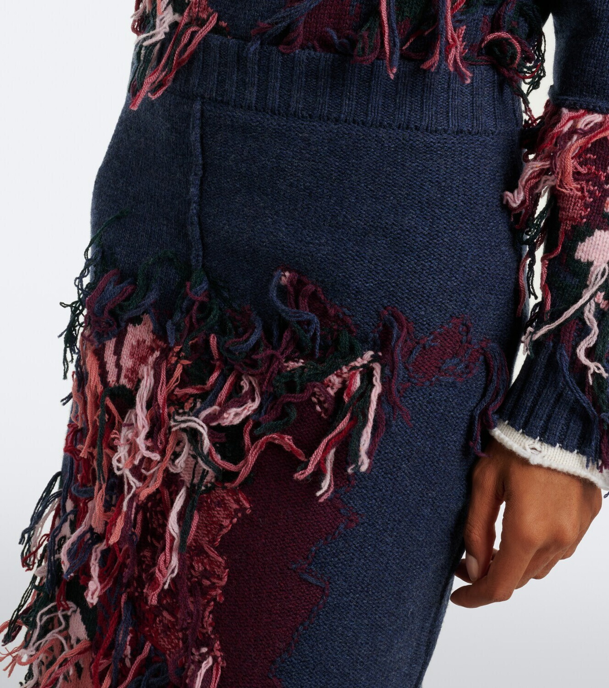 Erdem Fringed intarsia wool midi skirt