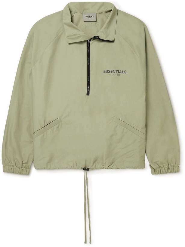 Photo: Fear of God Essentials - Logo-Print Cotton-Blend Poplin Half-Zip Track Jacket - Green