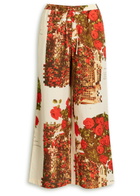 House OF Sunny The Rose Garden Printed Cotton-poplin Trousers White