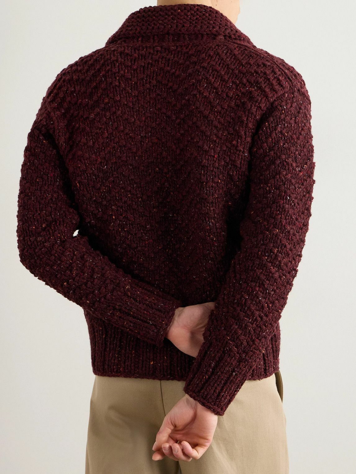 MILES LEON - Shawl-Collar Merino Wool Zip-Up Cardigan - Burgundy