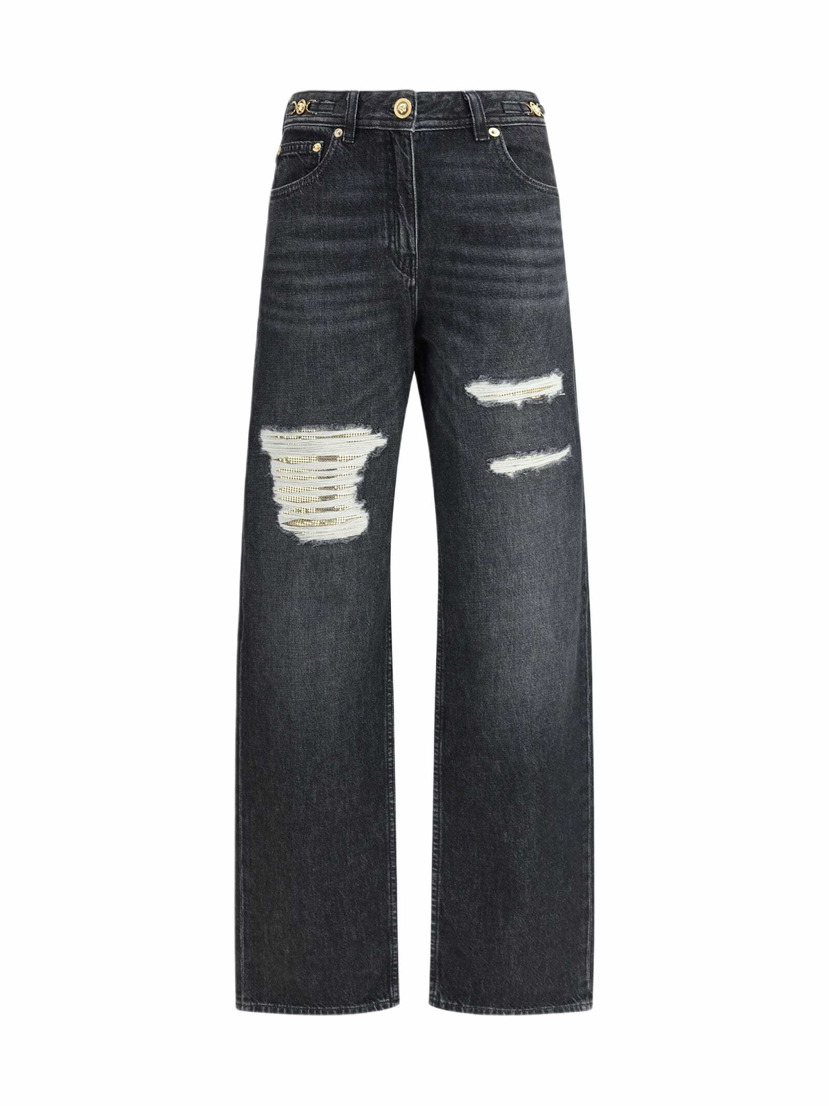 Versace - Slashed Wide-Leg Jeans in Blue Versace