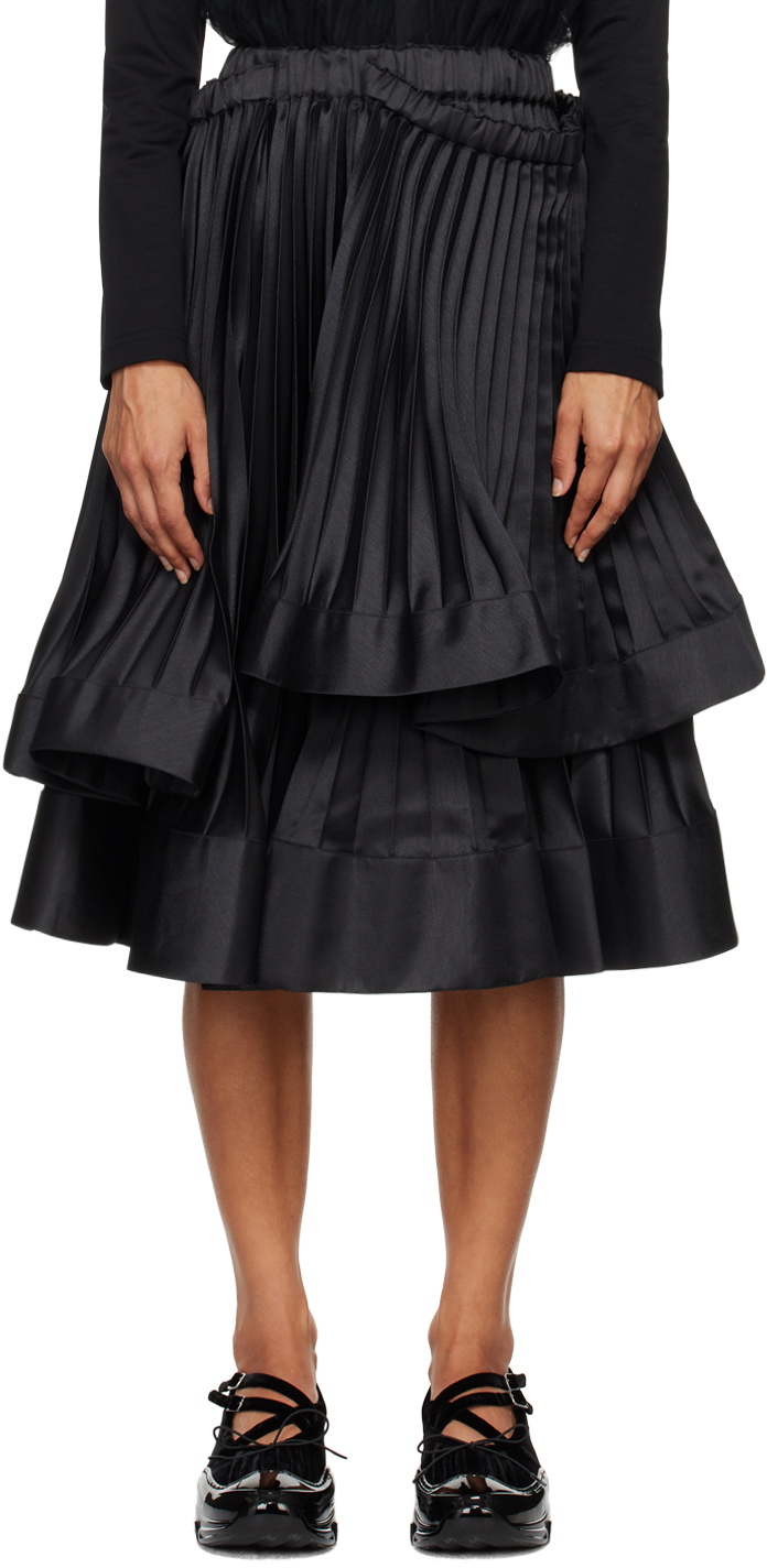 noir kei ninomiya リボンフレアスカート Noir Kei Ninomiya Black Pleated Midi Skirt Noir Kei Ninomiya