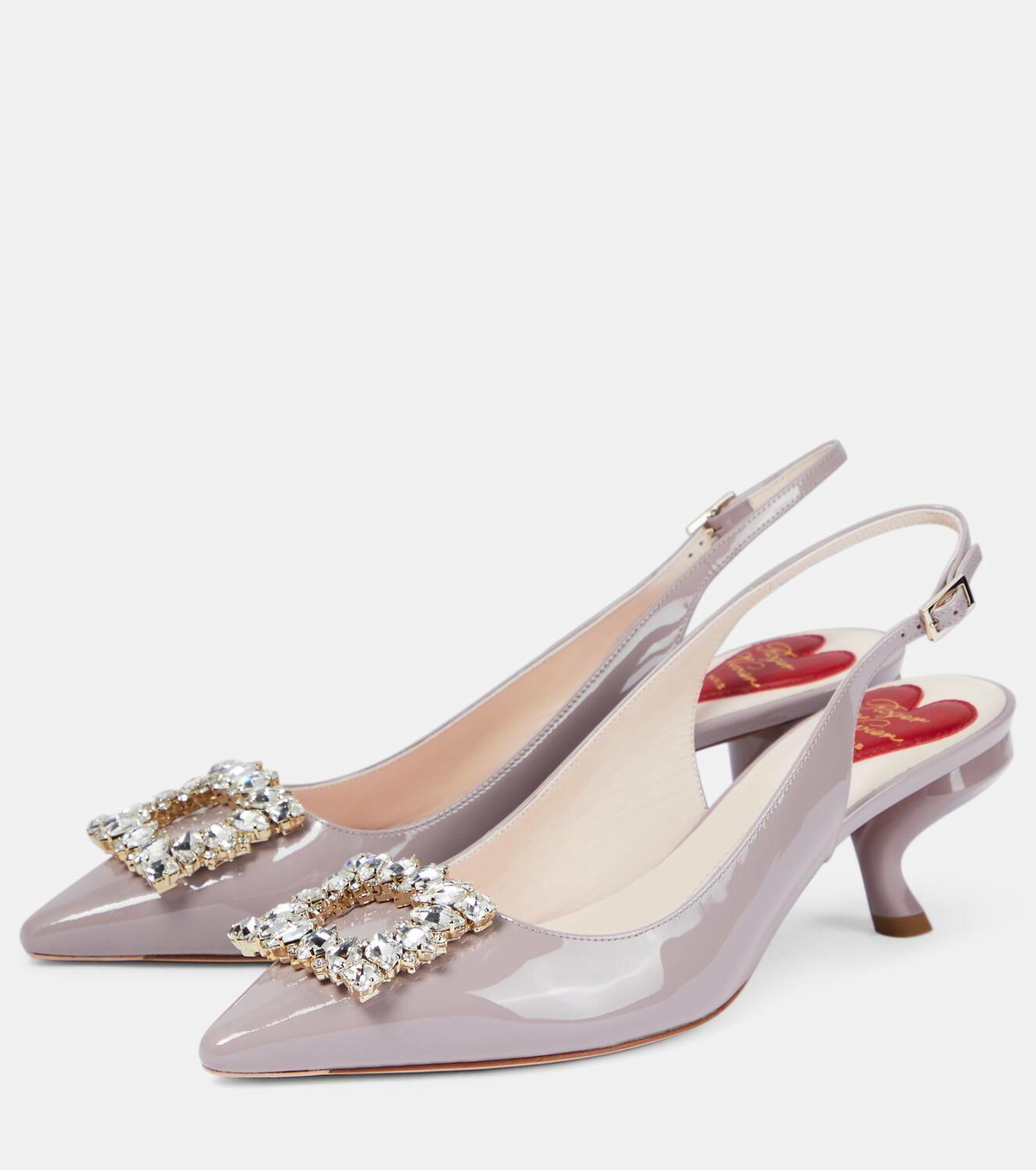 [Roger Vivier] Roger Vivier Virgule Strass Buckle Patent Slingback Pumps Pink 38 1/2 Unused [Used] [Authenticated and Guaranteed Authentic] 196299