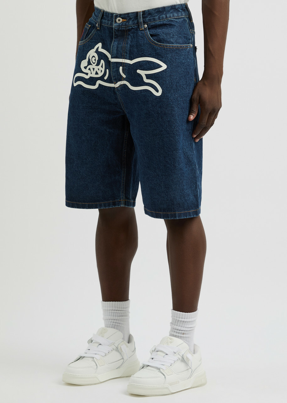 海外限定☆Icecream dog プリント デニムジーンズ ショートパンツ Icecream Running Dog Denim Shorts in Blue | SVD USA