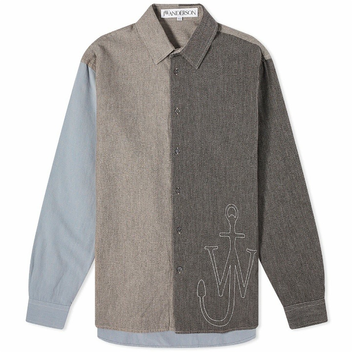 Photo: JW Anderson Men's Anchor Classic Fit Patchwork Shirt in Grey/Multi