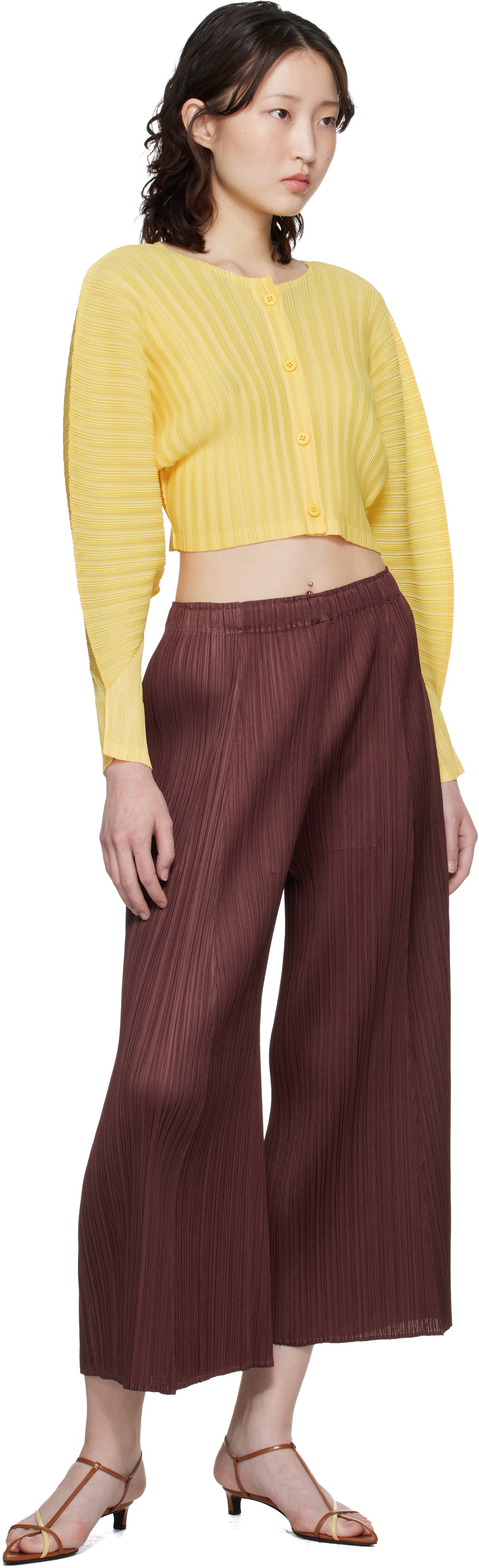 PLEATS PLEASE ISSEY MIYAKE Yellow Rib Pleats January Cardigan