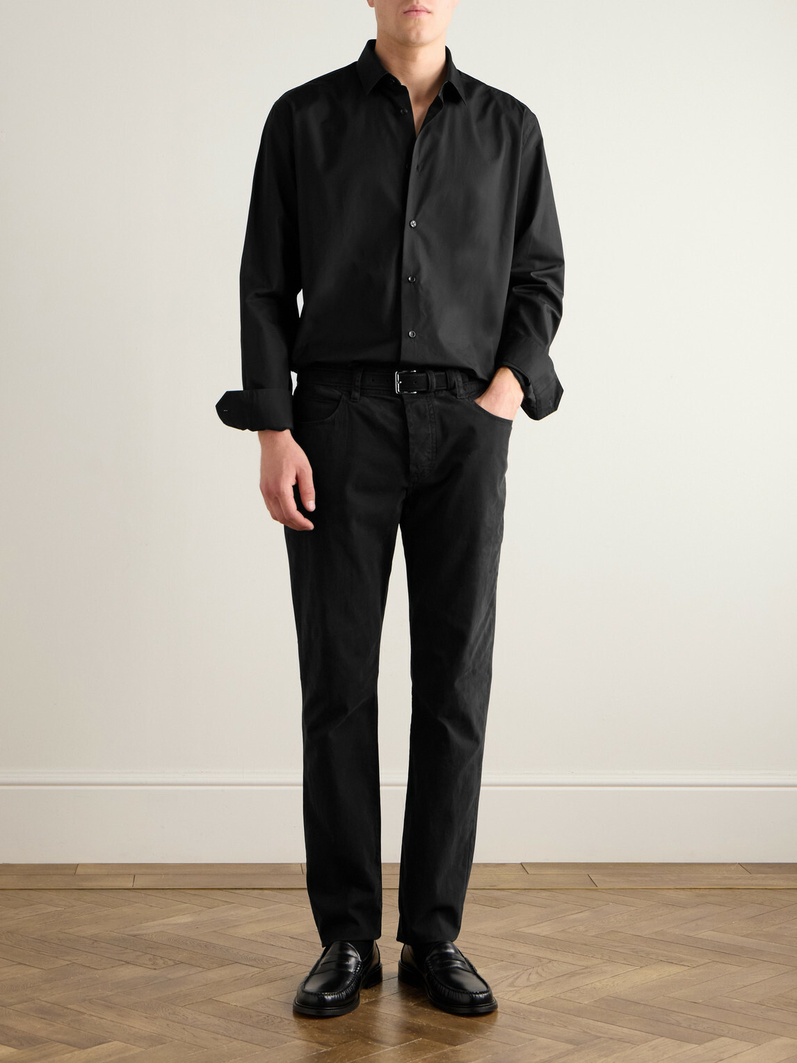 James Perse - Straight-Leg Brushed Cotton-Blend Twill Trousers - Black