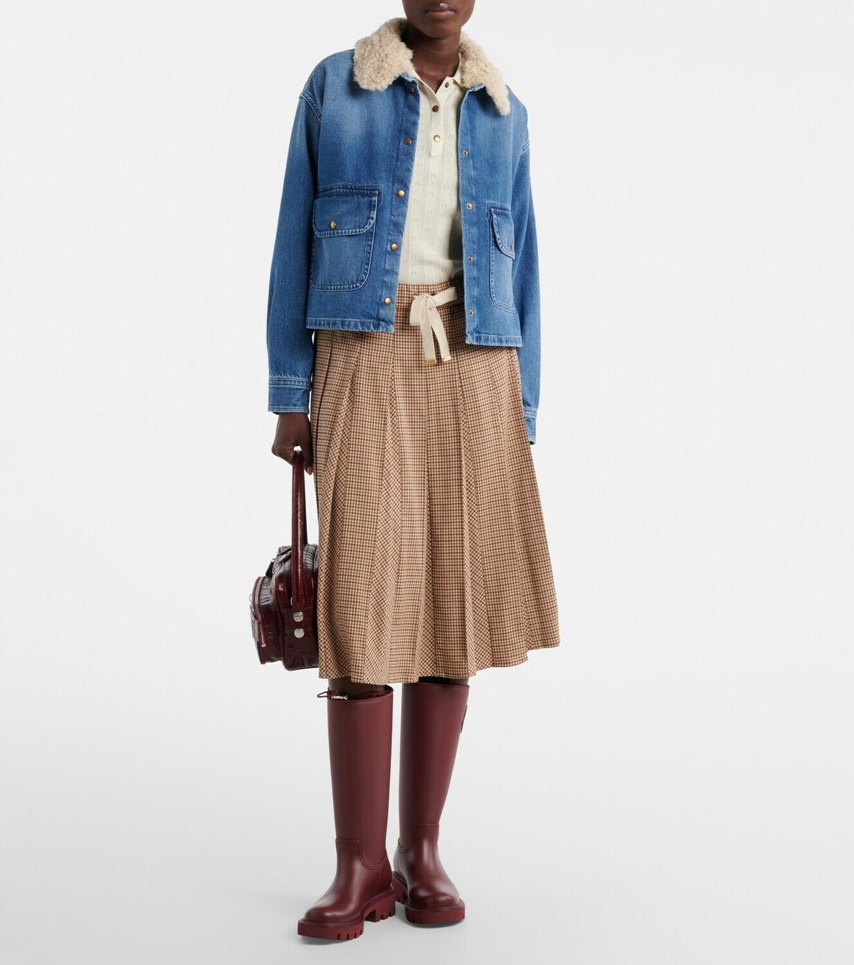 Moncler Teddy-trimmed denim shirt