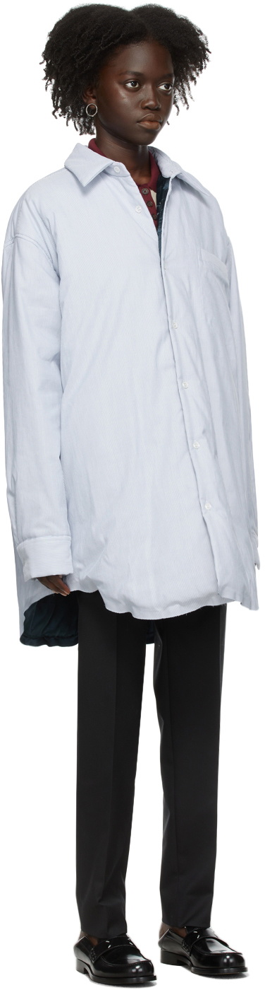 Maison Margiela White & Blue Stripe Padded Shirt Jacket