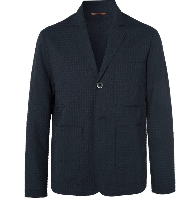 Photo: Barena - Midnight-Blue Unstructured Virgin Wool-Blend Seersucker Suit Jacket - Blue